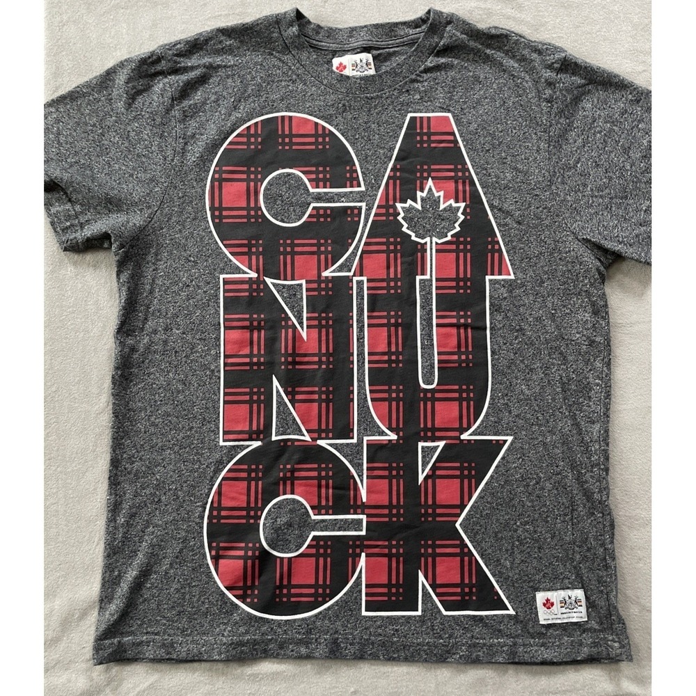 2010 Hudson's Bay Mens M T-Shirt Grey Olympic Team Canada Canuck Plaid Graphic